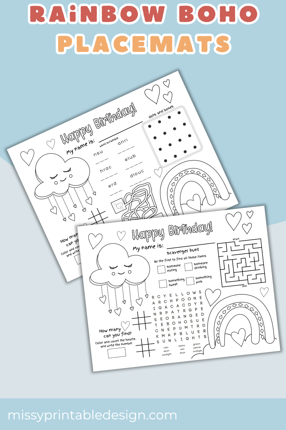 Boho Rainbow Party Paper Placemats