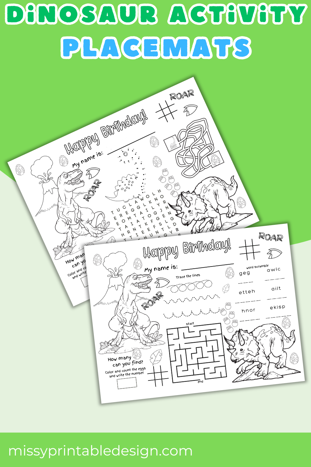 Dinosaur Party Coloring Placemats