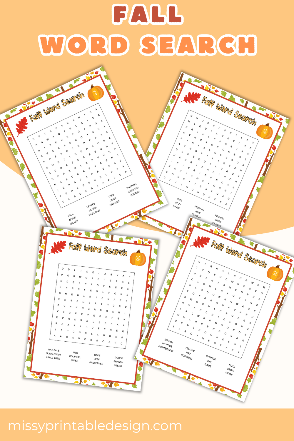 Fall Word Search for Kids