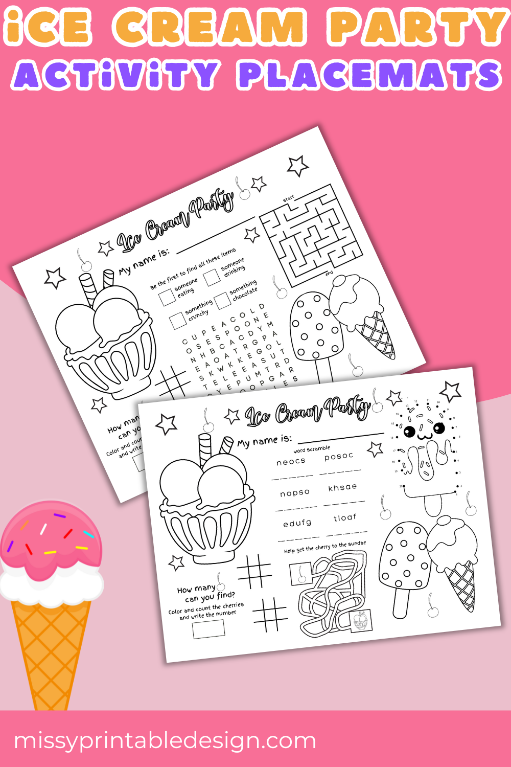 Ice Cream Party Coloring Placemats