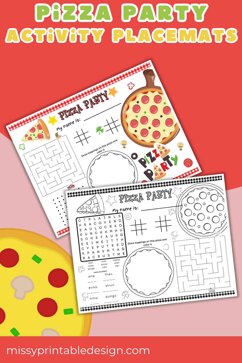 Pizza Party Coloring Placemats