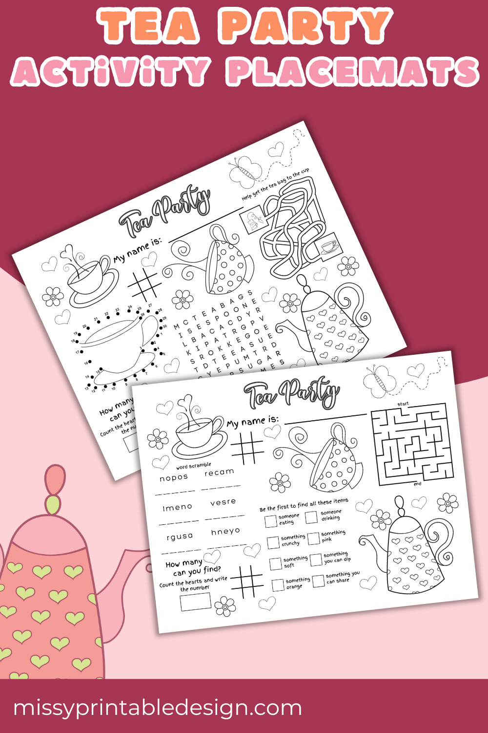 Printable Tea Party Paper Placemats