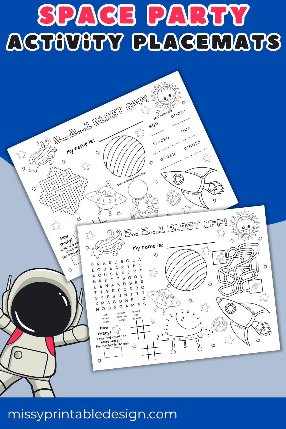 Space Party Paper Coloring Placemats