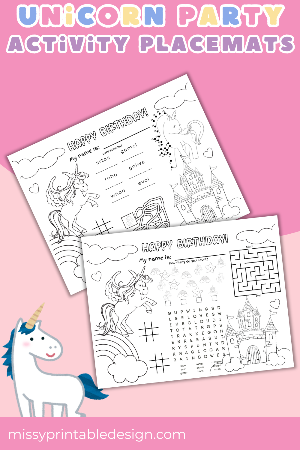 Unicorn Party Coloring Placemats