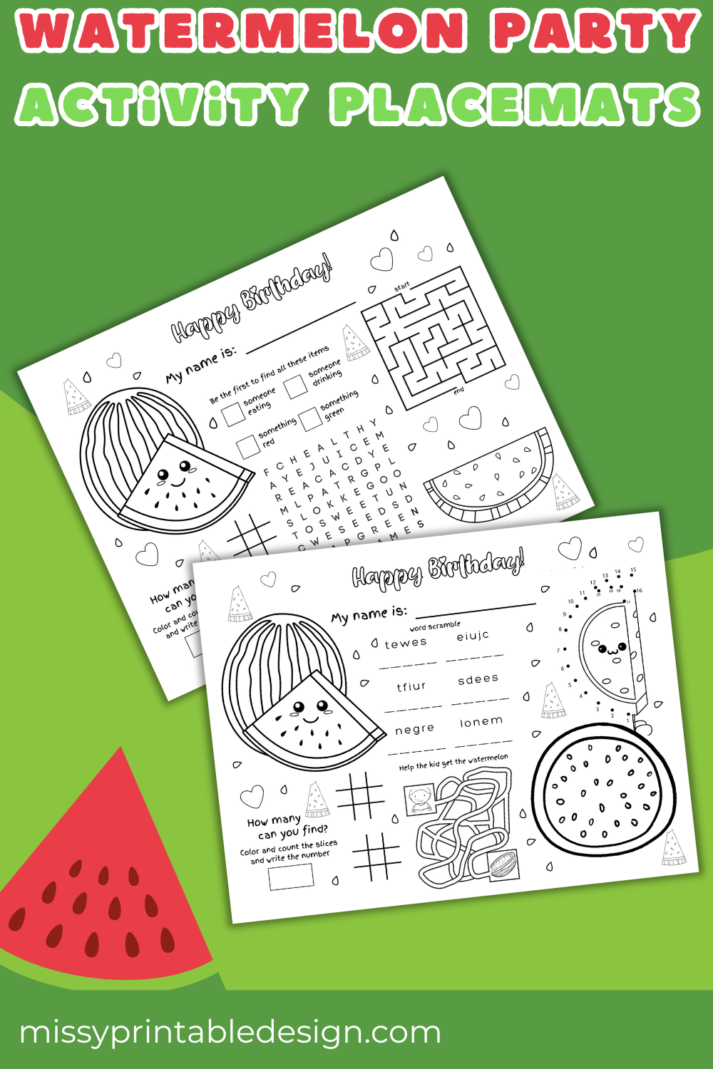 Watermelon Party Coloring Placemats