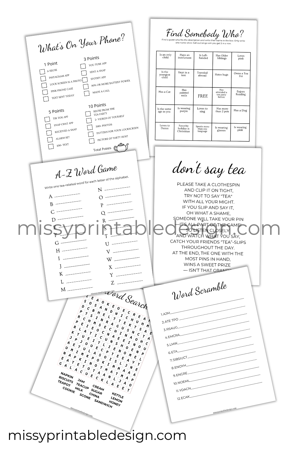 Printable Tea Party Games Minimalist