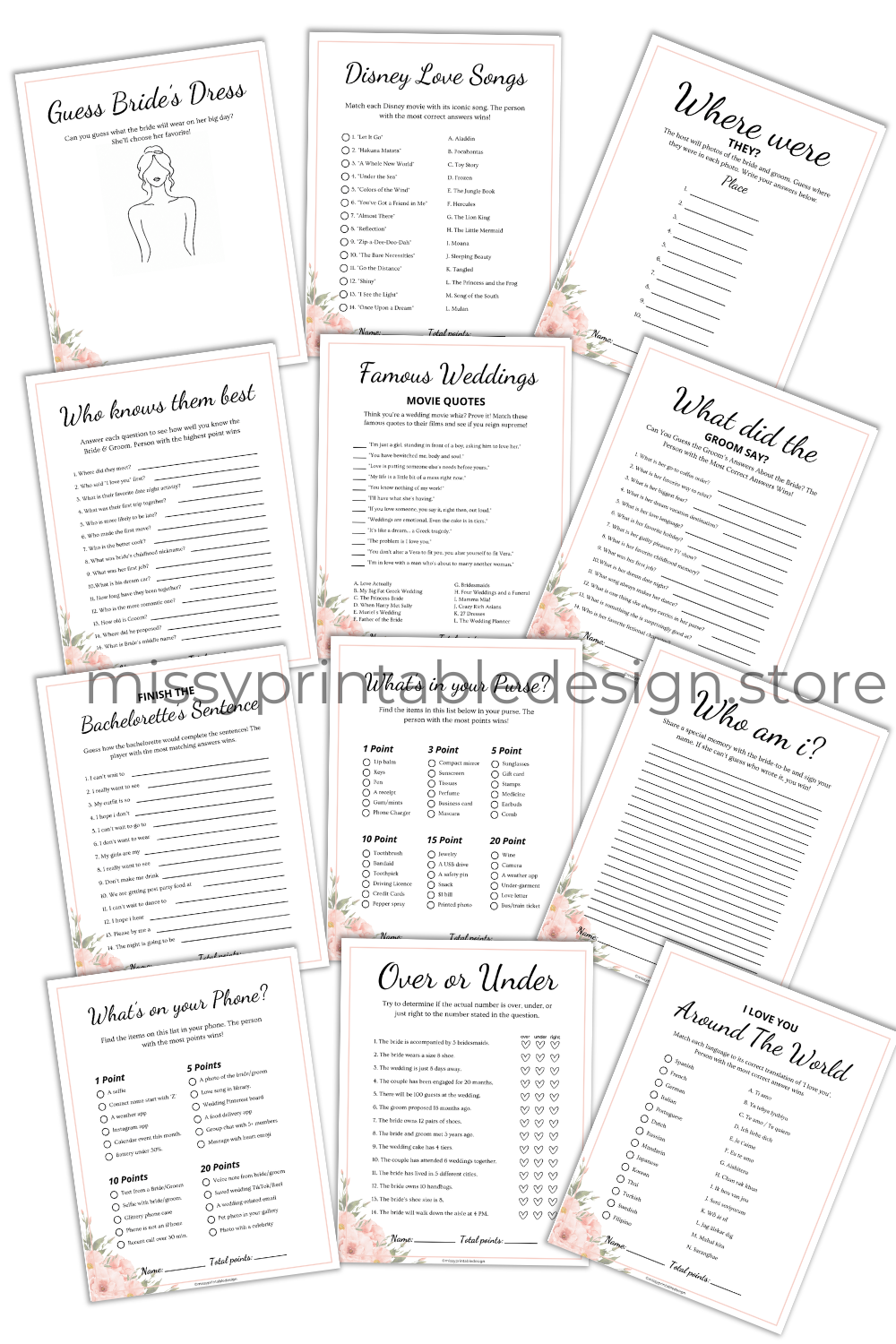 Printable Floral Bridal Shower Games