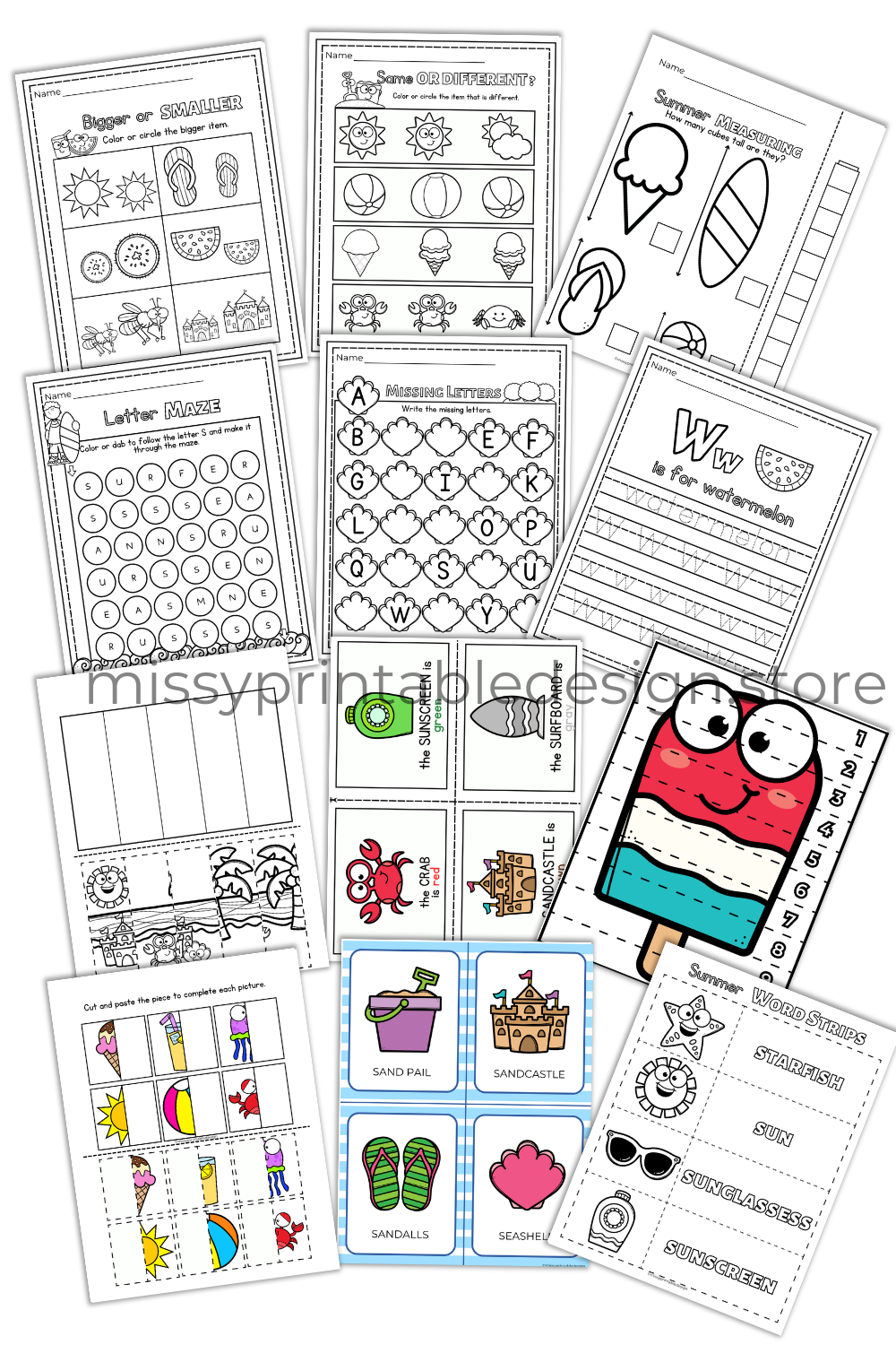 Summer Activity Pack Printable Worksheets for Preschool Kindergarten