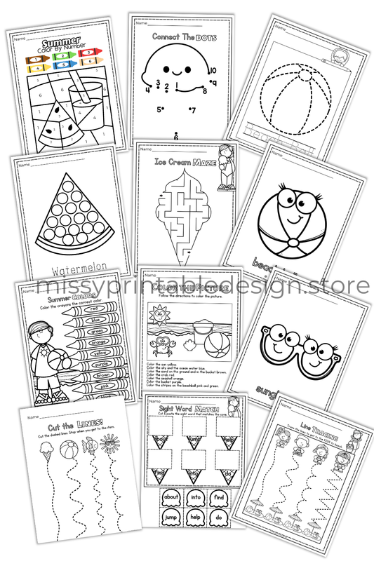 Summer Activity Pack Printable Worksheets for Preschool Kindergarten