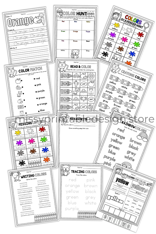 Learning Colors Printable Worksheets to Practice Identification & Color Words