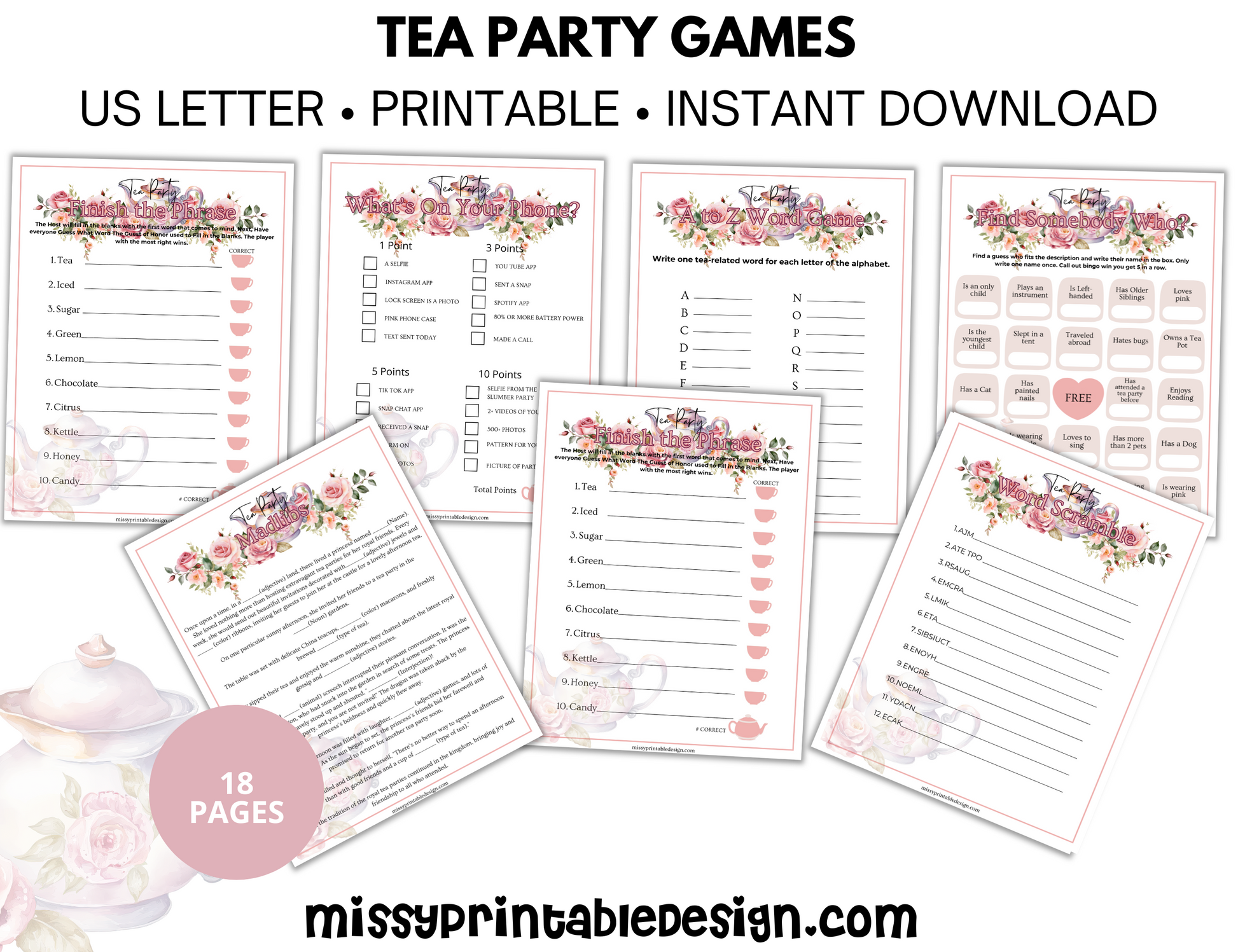 Tea Party Games For Adults – Missy Printable Design, LLC