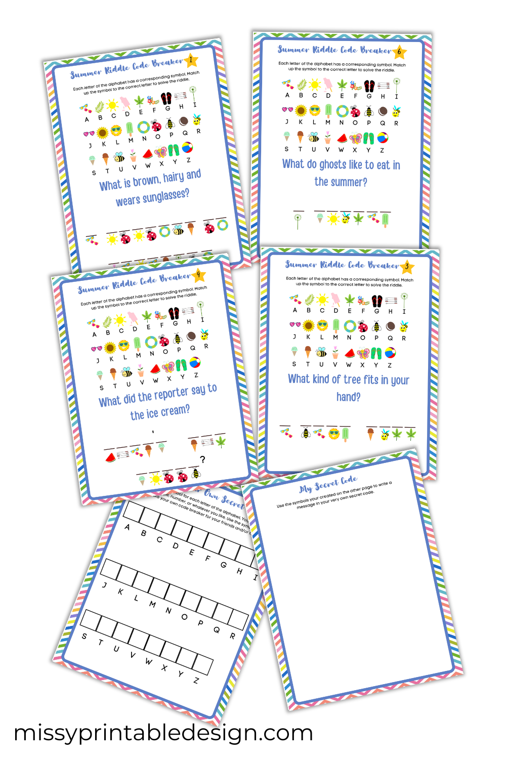 Summer Secret Code Riddles Worksheet Summer Secret Code Worksheets – Missy Printable Design, LLC