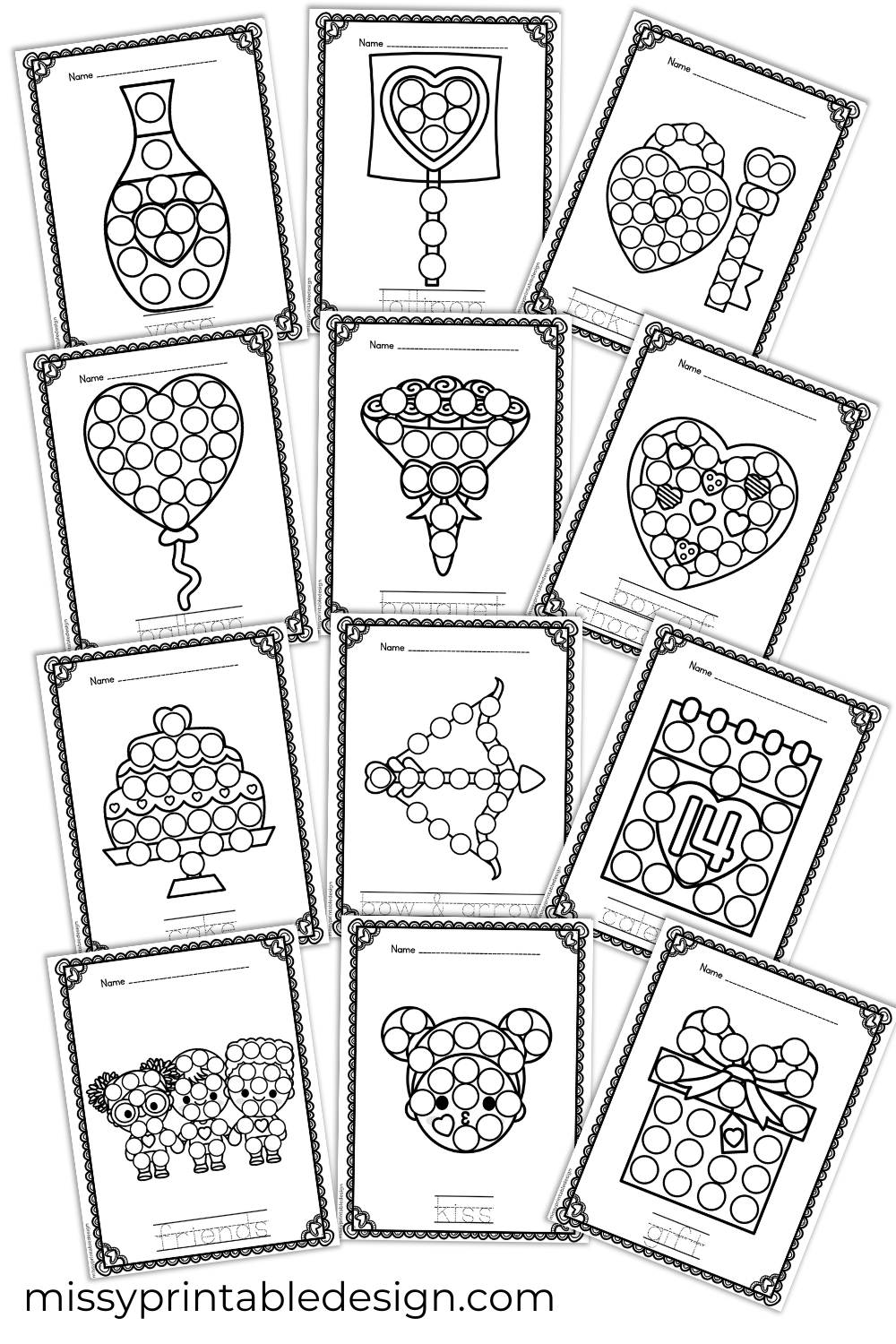 Valentine's Day Dot Painting Worksheets