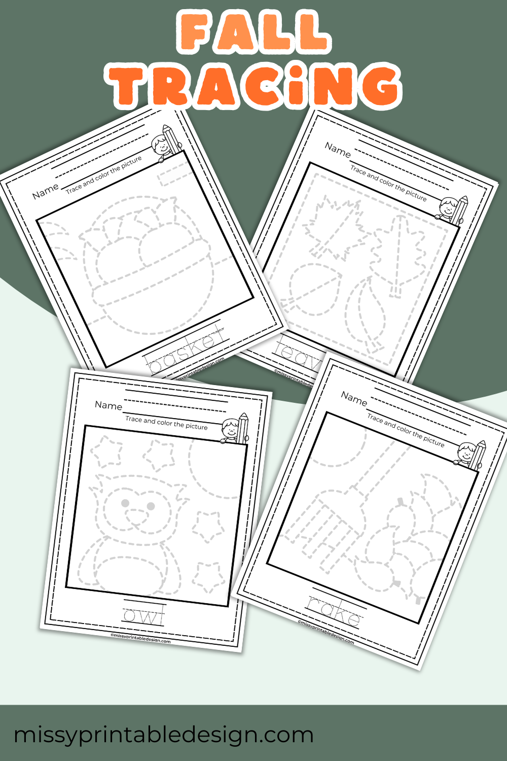 Fall Tree Tracing Fall Tracing Worksheets – Missy Printable Design, LLC