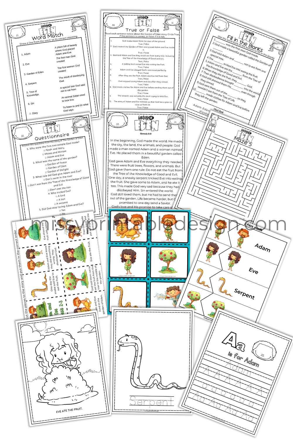 Adam and Eve Worksheets Bundle