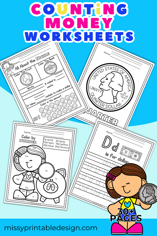 Money: Counting Coin Worksheets for Pre-K, Kindergarten, 1st Grade