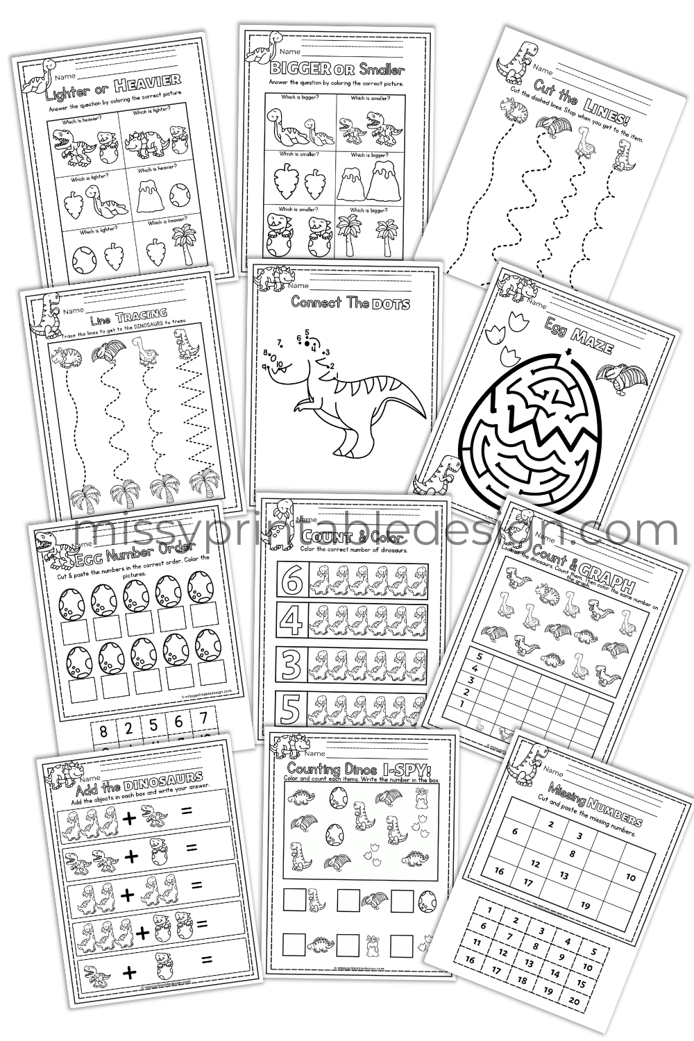 Dinosaur Preschool No Prep Worksheets & Activities