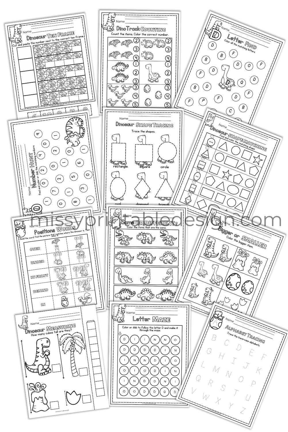 Dinosaur Preschool No Prep Worksheets & Activities