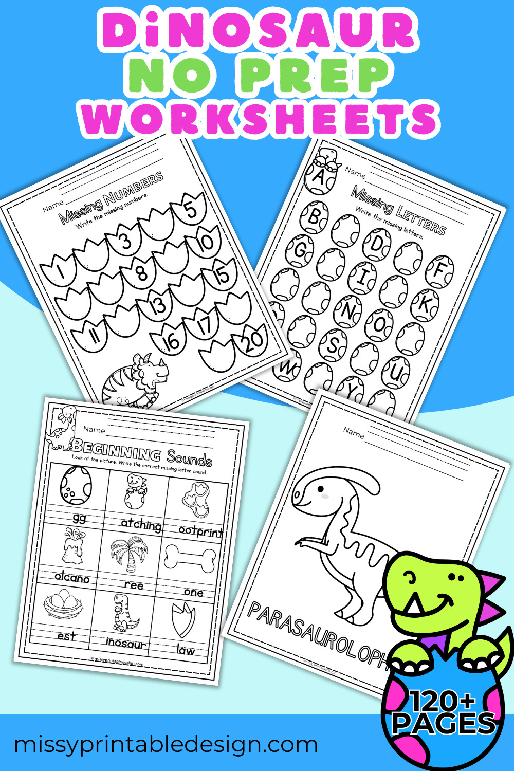 Dinosaur Preschool No Prep Worksheets & Activities