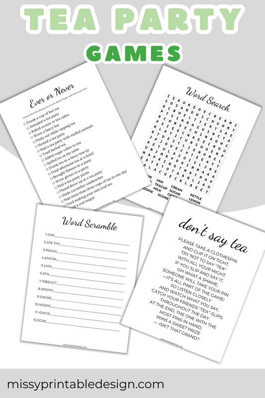 Printable Tea Party Games Minimalist