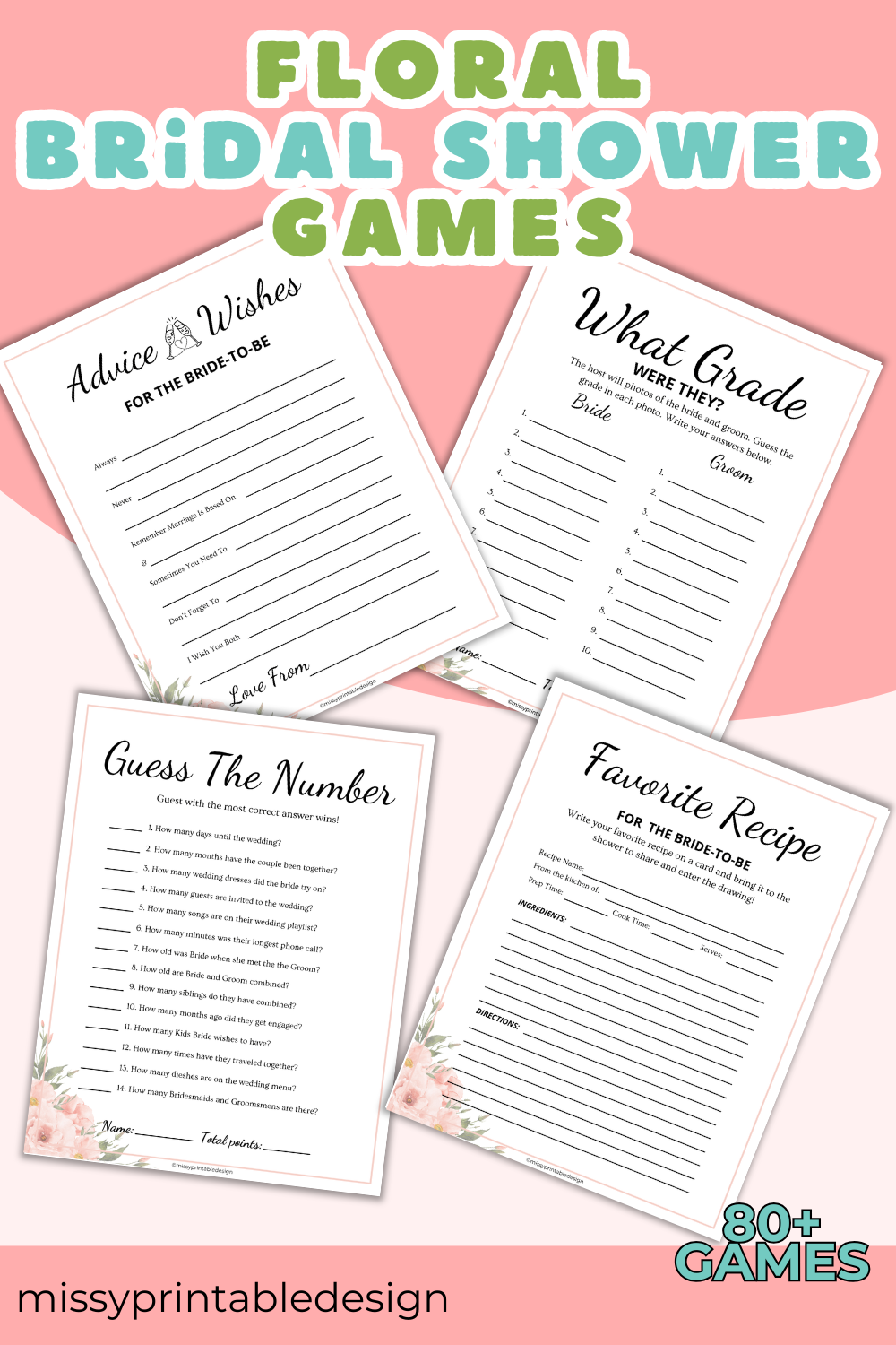 Printable Floral Bridal Shower Games