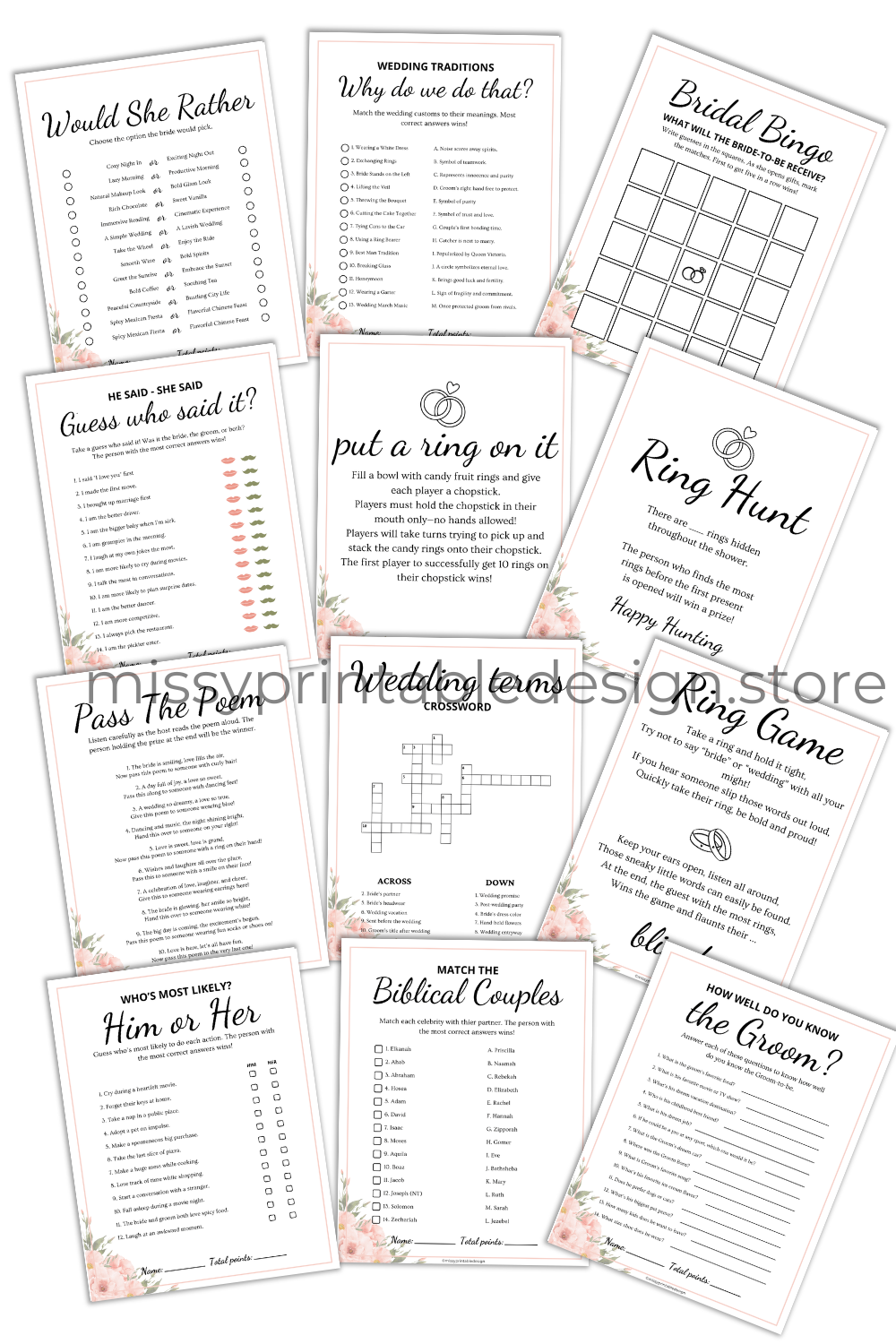 Printable Floral Bridal Shower Games