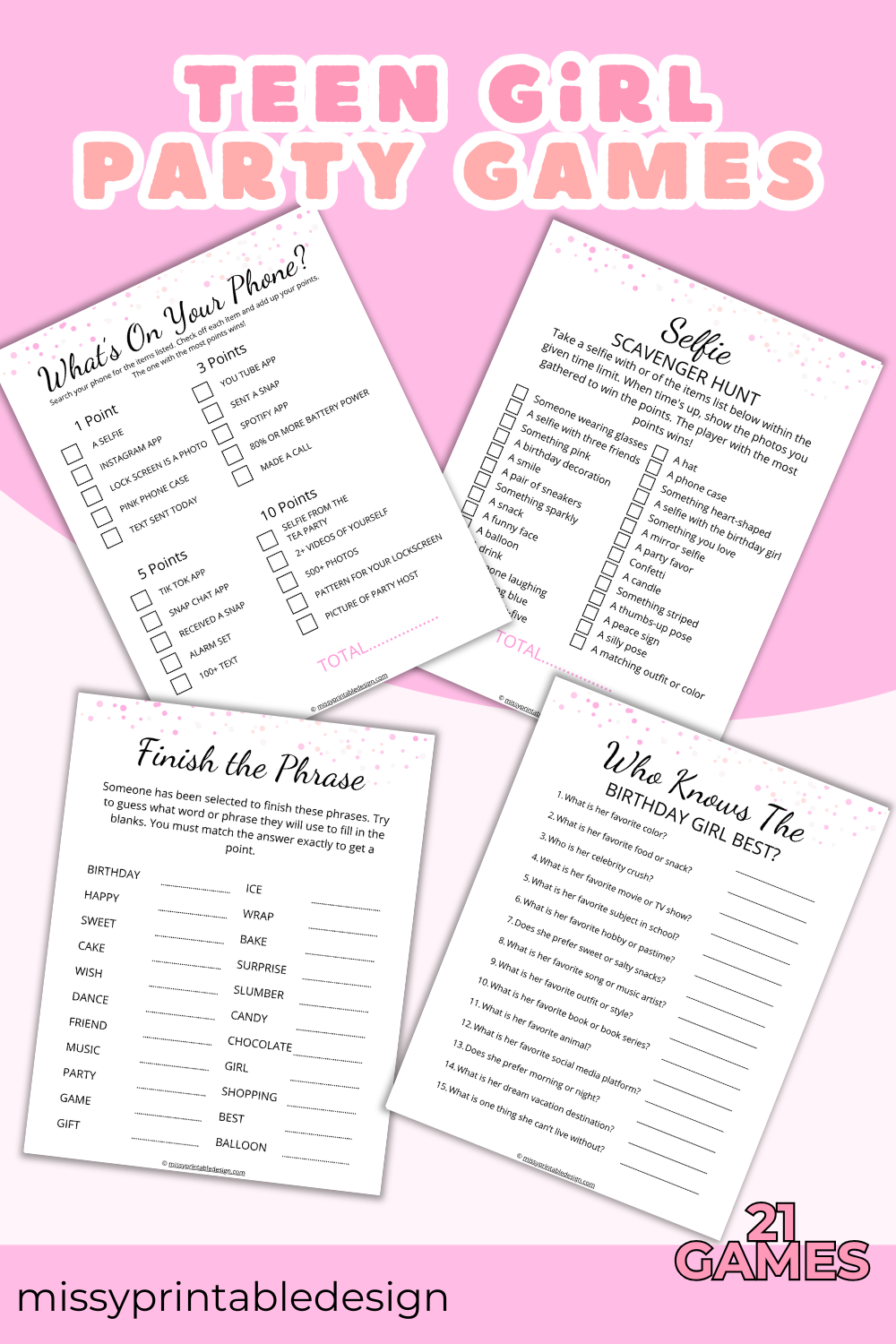 Printable Games for Teens