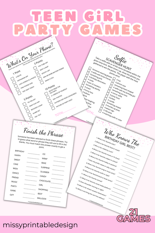 Printable Games for Teens