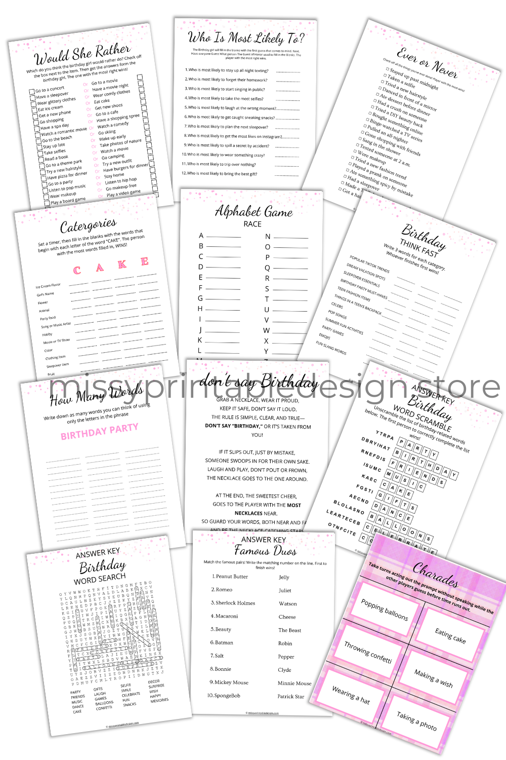 Printable Games for Teens