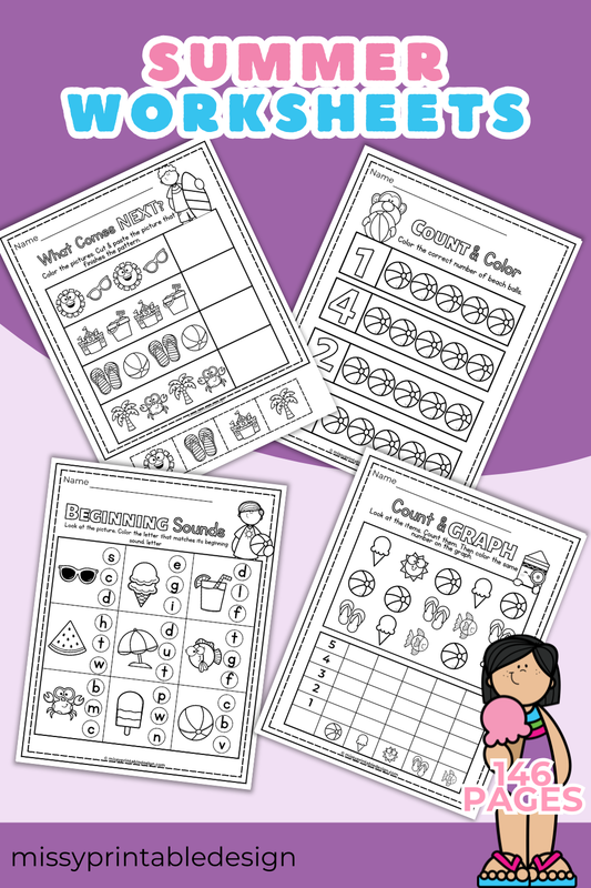 Summer Activity Pack Printable Worksheets for Preschool Kindergarten