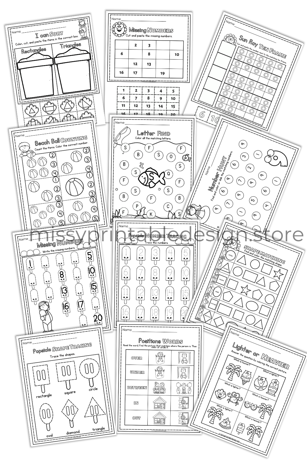 Summer Activity Pack Printable Worksheets for Preschool Kindergarten