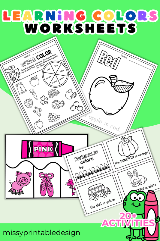 Learning Colors Printable Worksheets to Practice Identification & Color Words