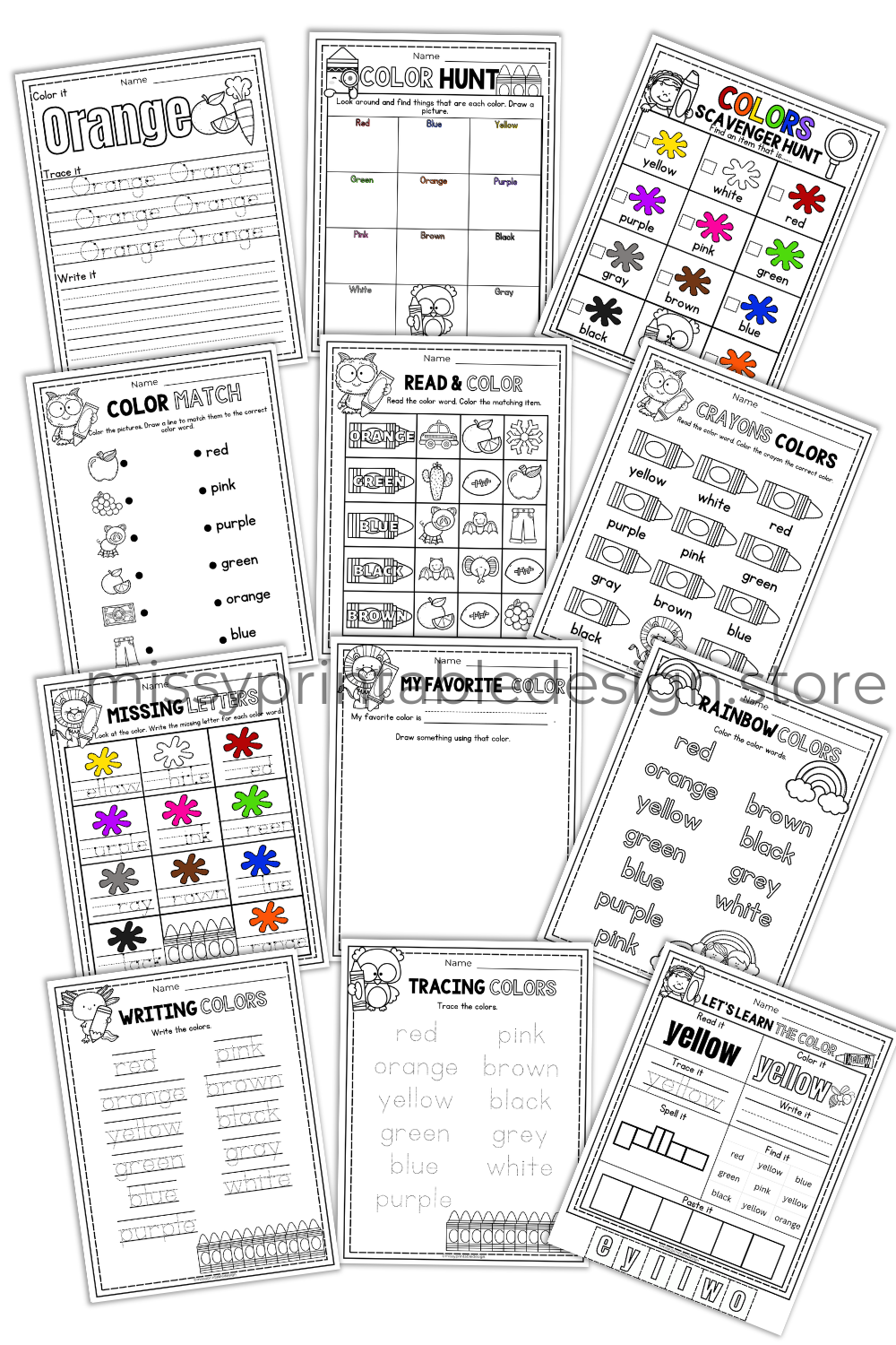Learning Colors Printable Worksheets to Practice Identification & Color Words