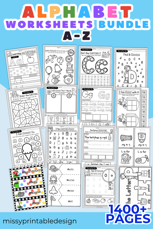 Alphabet Worksheets Preschool Kindergarten A-Z