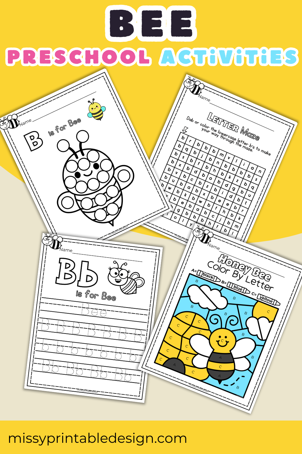 Bee Worksheets for Preschool – Missy Printable Design, LLC