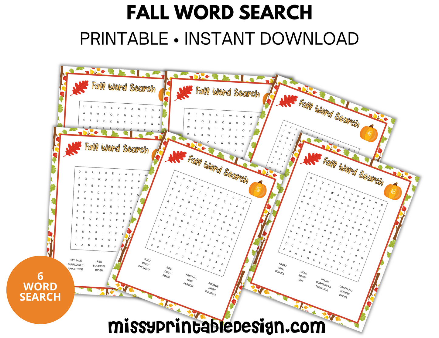 Fall Word Search for Kids