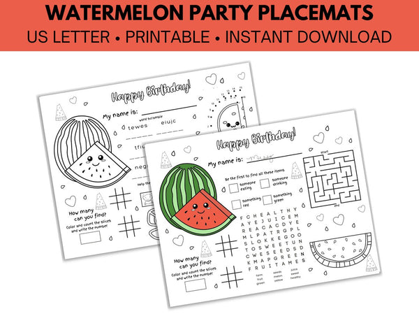 Watermelon Party Coloring Placemats
