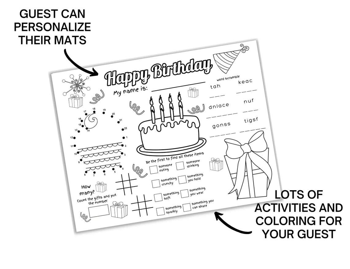 Birthday Party Coloring Placemats