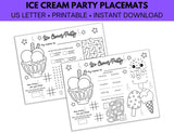 Ice Cream Party Coloring Placemats