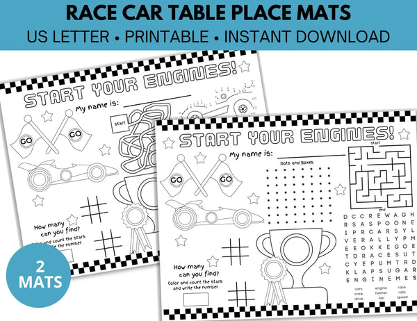 Race Car Party Coloring Placemats