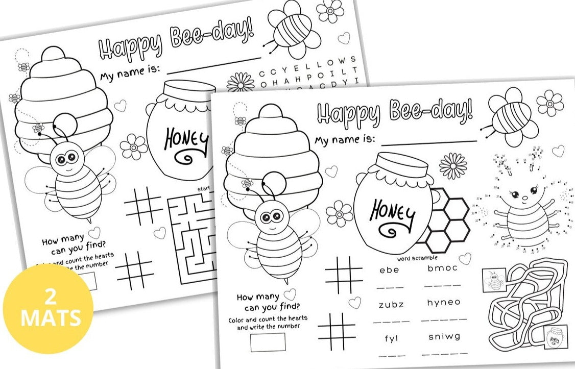 Bee Party Coloring Placemats
