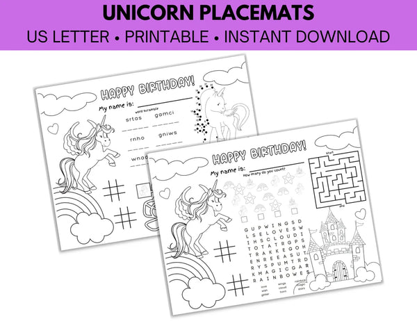 Unicorn Party Coloring Placemats
