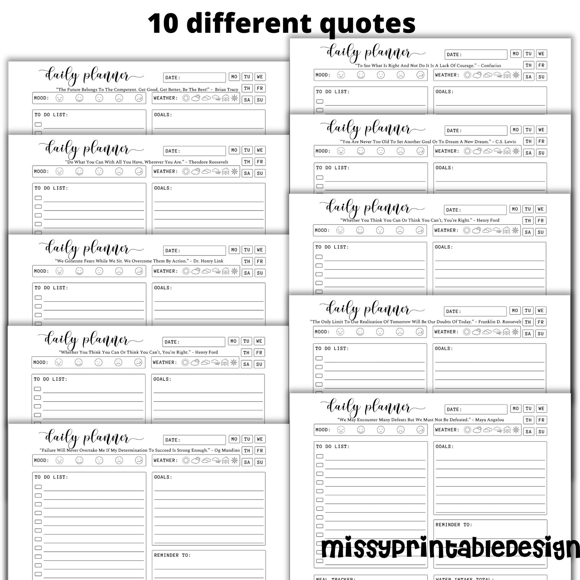 Daily Planner Printable with Quotes, Weekly Planner, Hourly Planner, Planner Inserts, INSTANT DOWNLOAD