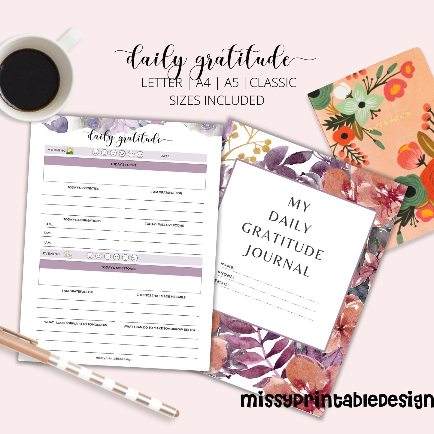 Daily Gratitude Journal, Daily Check In Journal, Happiness Planner, Affirmations Journal, Daily Reflections, Office Stationery, GoodNotes